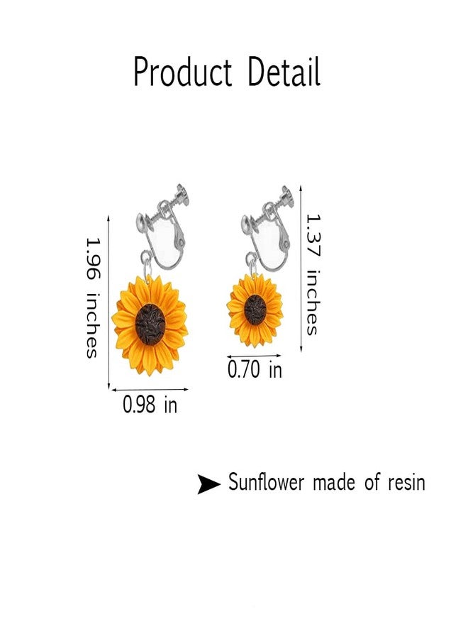Modpide Resin Sunflower Clip on Earrings Sunflower Non Pierced Clip Earrings for Women(big-silver) - Image 5